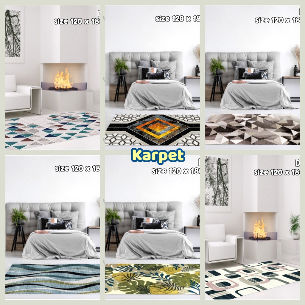 Karpet Lantai Bulu Permadani Ruang Tamu Berbagai Motif Anti Slip Ukuran 120cm x 180cm WD