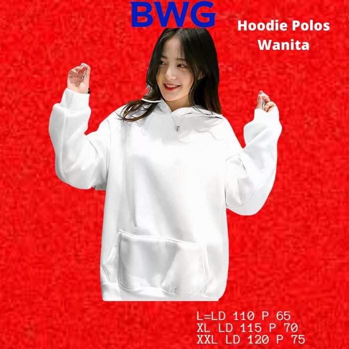 Sweater Hoodie Wanita Polos Jumper Hoodie Cewek Import - Putih, L Promo