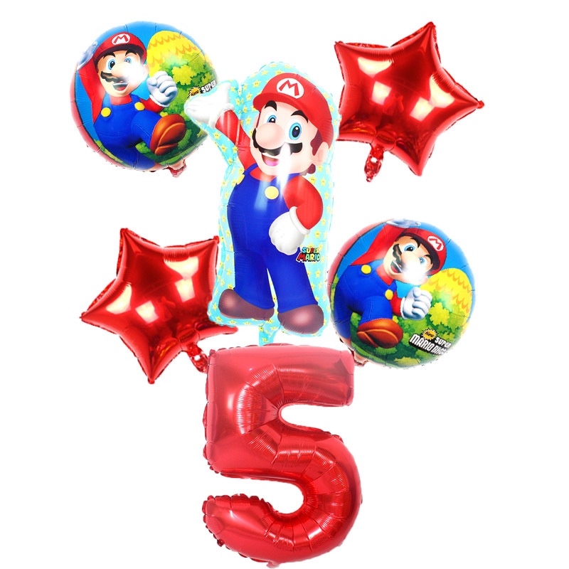 6pcs/set Game Super Mario Bros Balon Figurine Luigi Princess Model Angka Balon Dekorasi Festival