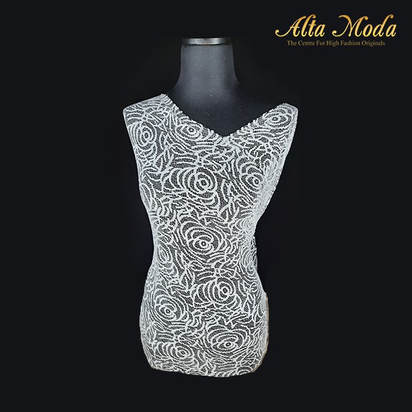 

Alta Moda Brokat Perancis Abstact All Over White Desain