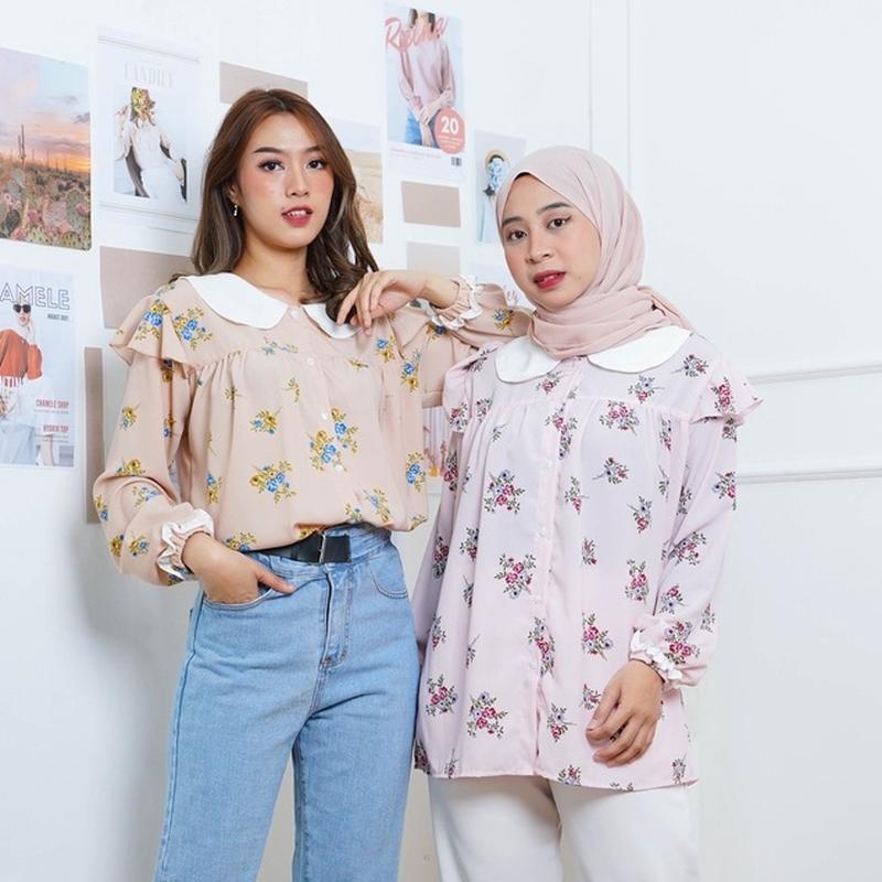 Cod Baju Lengan Pendek Basic Polos Baju Kemeja Cewek Bahan Cotton Pw227 Oversize Kemeja Oslin | Kem 