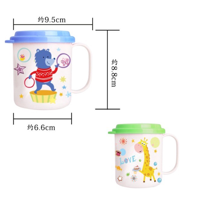 T24 - Keola Gelas Minum Anak Tahan Banting Dengan Tutup - Motif Cute Animal