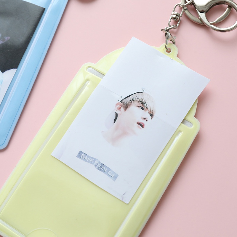 2 Card Slots PVC Card Holder Kpop Photoard Holder Keychain Keyring Pendant ID Card Organizer