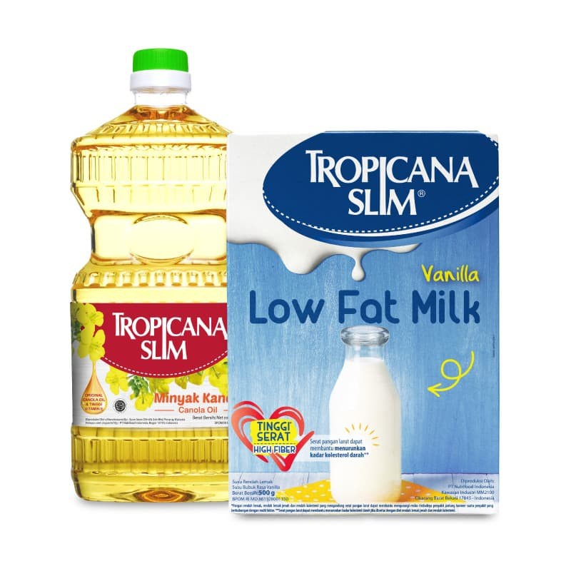 

PROMO TROPICANA SLIM MINYAK KANOLA 946ML + LOW FAT MILK VANILLA 500GR TERMURAH