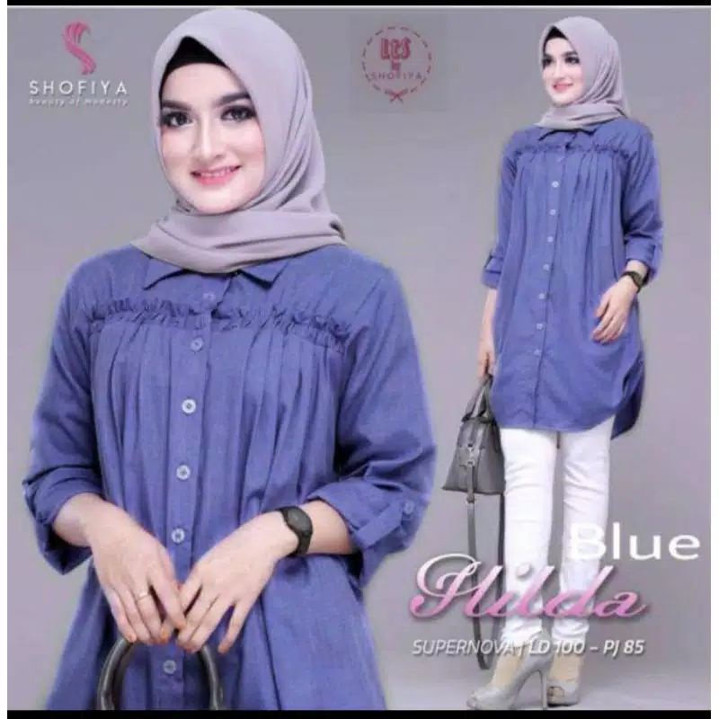 Hilda Tunik Baju Atasan Wanita Dewasa Terbaru Kekinian-Blue