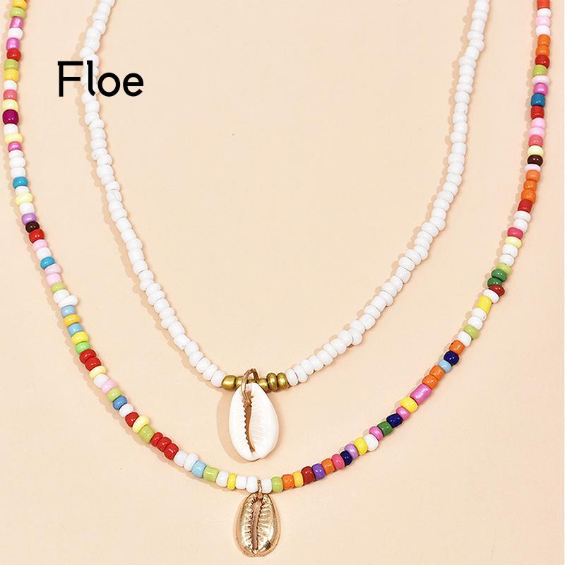 Fl 2PCS / Set Kalung Rantai Fashion Gaya Bohemia Aksen Manik-Manik Warna-Warni Untuk Wanita / Musim Panas