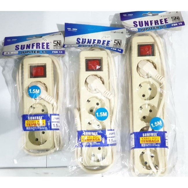 SUNFREE Jupiter 1.5M - 2, 3, 4, 5 Lubang Colokan Stop Kontak + Saklar