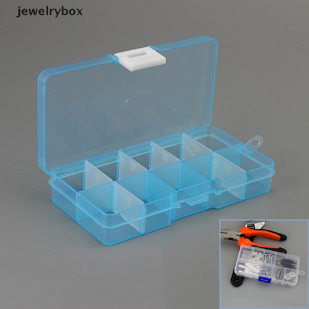 [jewelrybox] Plastic10 Slot Adjustable Kotak Penyimpanan Perhiasan Case Craft Organizer Manik-Manik Butik