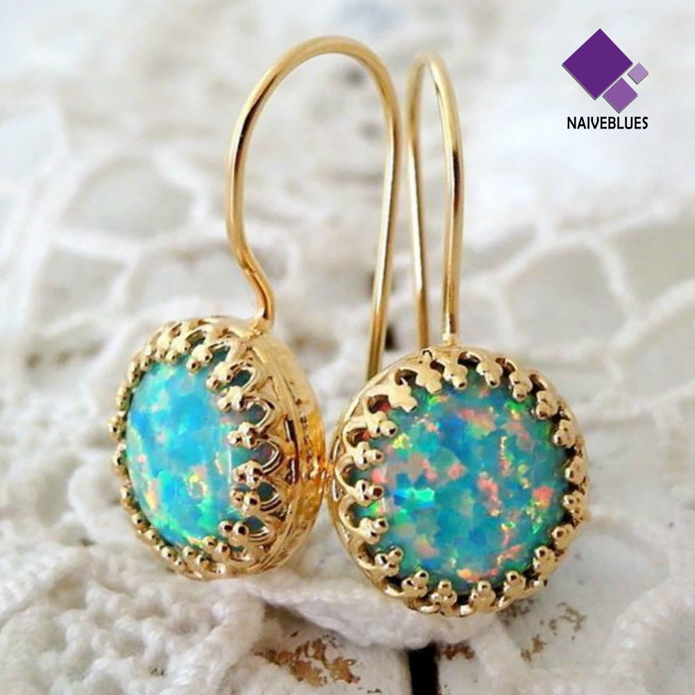 Anting Kait Menjuntai Bentuk Bulat Motif Ukir Warna-Warni Gaya Vintage Untuk Wanita