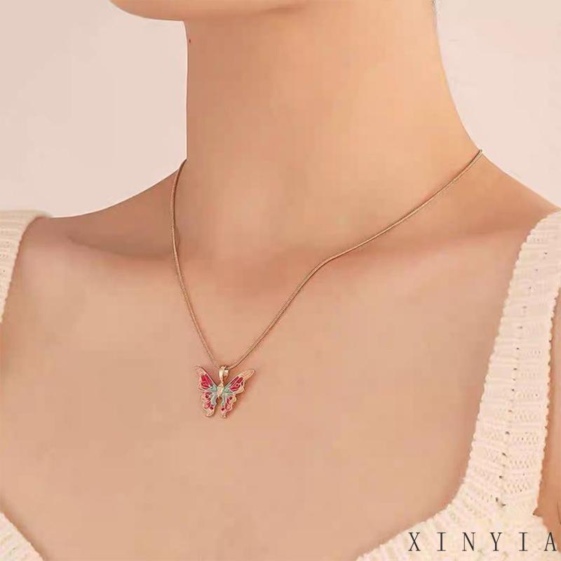 【COD】Korea SelatanBarbie Kalung Rantai Klavikula Desain Kupu-Kupu Warna Pelangi kalung persahabatan hadiah hari valentine