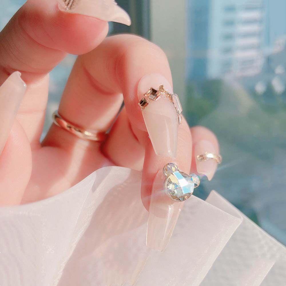 AUGUSTINA Agustina Nail Art Rhinestones Kaca Sparkly Multi Section Ornamen Mickey Mouse Kepala Symphony Shiny DIY Nail Jewelry