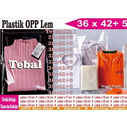 (TERMURAH) Plastik OPP TEBAL 36 x 42 isi 100 pcs + lem