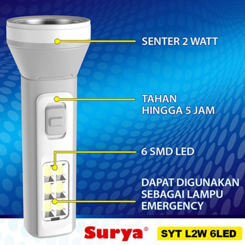 Senter Surya SYT L2W 6LED + Emergency Lamp Rechargeable