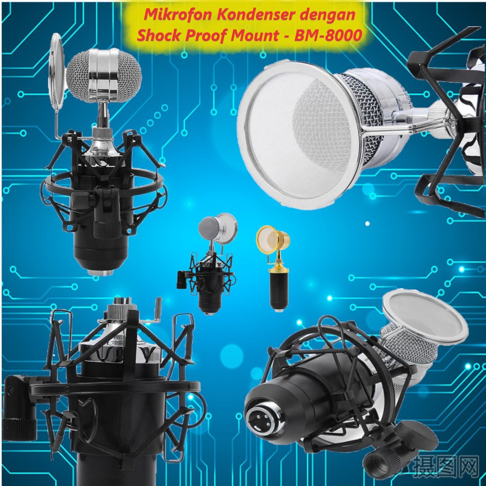 microphone Mikrofon Kondenser dengan mik Shock Proof Mount mic mix - BM-8000