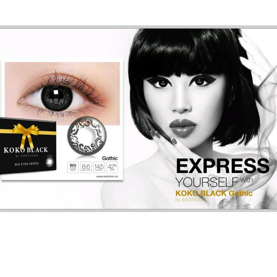 ☊ Softlens KOKO BLACK DIA 14.50mm NORMAL & MINUS STONE JET BLACK MARBLE GOTHIC (-0.25 S/D -3.00) MIN