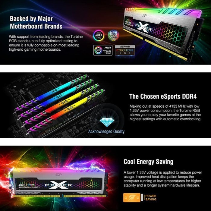 Ram Silicon Power DDR4 8GB-32GB 3200MHz Single - XPower Turbine RGB Gaming 8GB/16GB/32Gb 3200Mhz