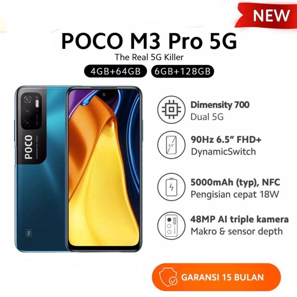 Xiaomi Poco M3 Pro 5G [4GB+64GB - 6GB+128GB] Demensity 700 - 48MP Triple Camera Resmi Indonesia