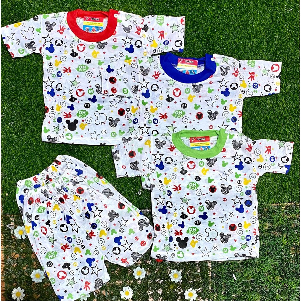 baju anak lucu murah motif mickey oh boy setelan pendek 3-18bulan (RG087)