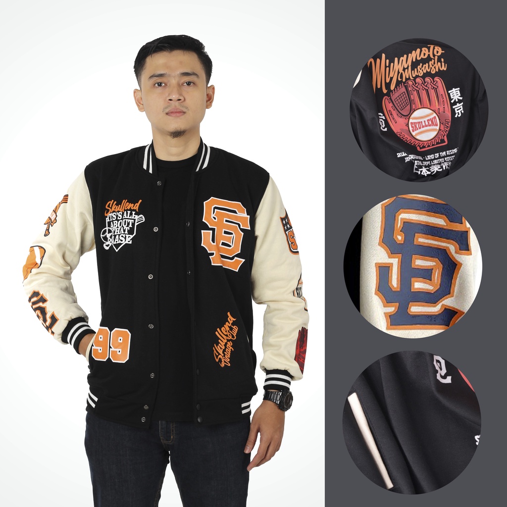 BRAINLY Jaket VARSITY JACKET BASEBALL MOTIP TERBARU PRIA WANITA distro remaja KAMIKAZE Full sablon Vintage Jaket varsiti murah Bisbol sukajan jeket erigo Ukuran L XL dan xxl