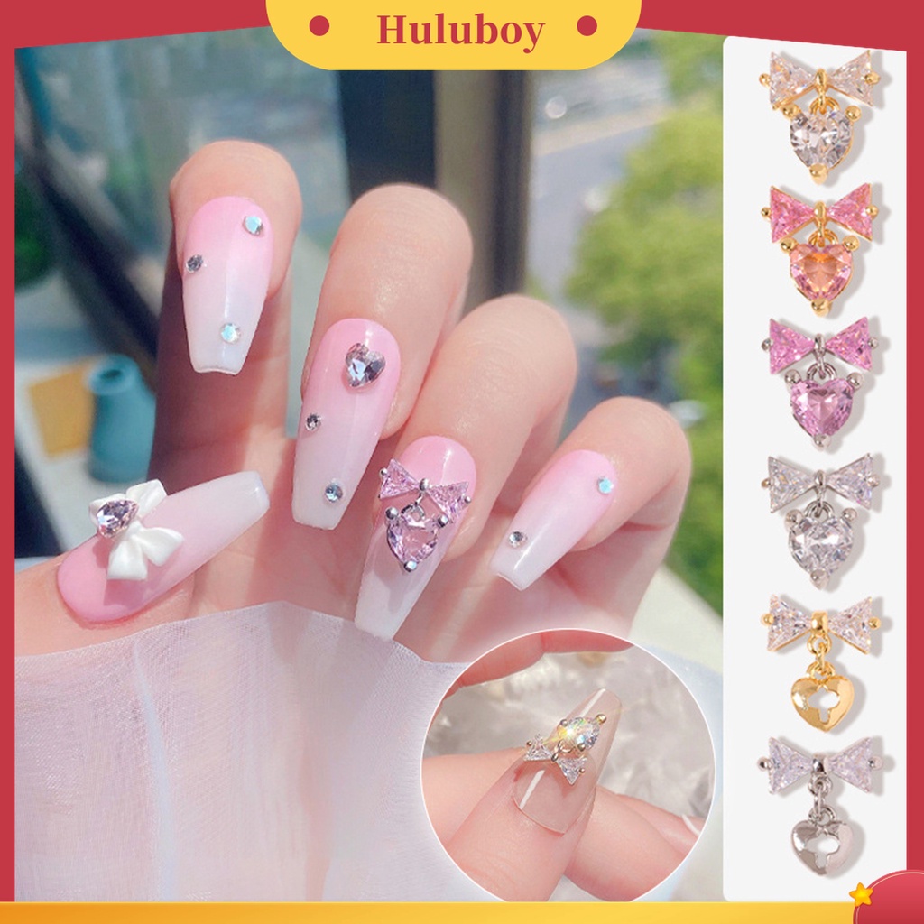 Huluboy Huluboy♡ 3 Pcs Ornamen Kuku Bentuk Pita Bahan Zircon Tahan Karat Untuk Dekorasi Nail Art