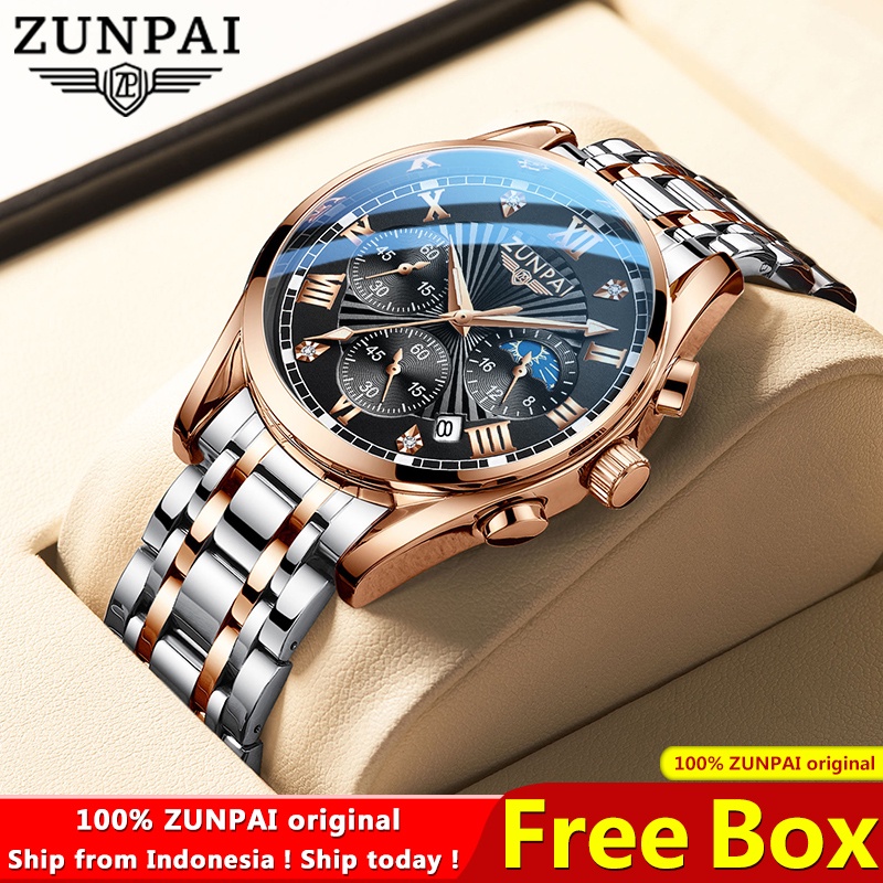 COD✅100%Original ZUNPAI Jam Tangan Pria Anti Air Cowok Men Watches Waterproof Stainless Steel Fashio