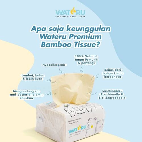 Wateru Premium Bamboo Table Pop Up Tissue [150 sheets / 2 ply] 100% Virgin Bamboo Pulp