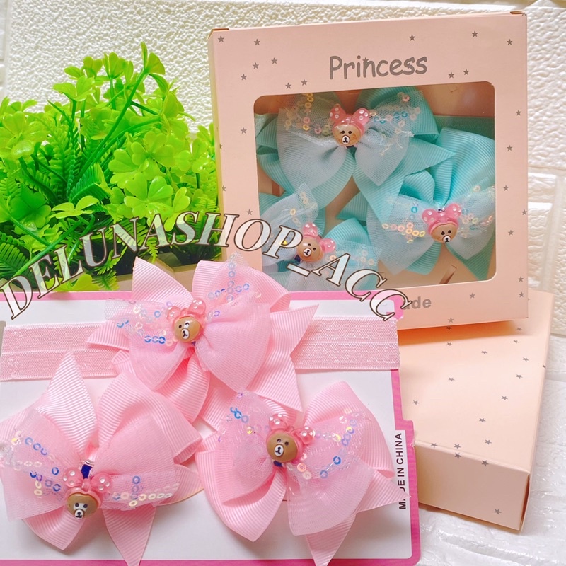 DELUNASHOP_ACC BANDANA BAYI KOREA ANAK PEREMPUAN MOTIF BULAT PITA 3in1 HEADBAND BANDO FASHION IMUT FREE BOX BANDANA BABY KADO SOUVENIR