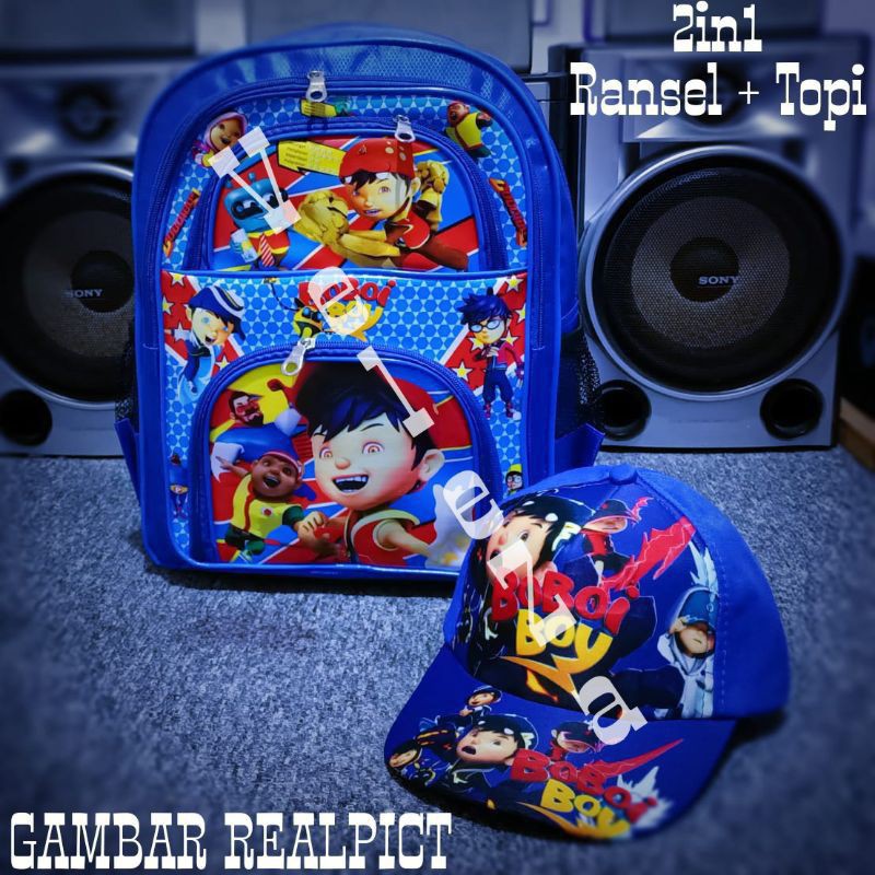 Tas ransel anak laki-laki karakter Boboiboy 2in1 - tas + topi