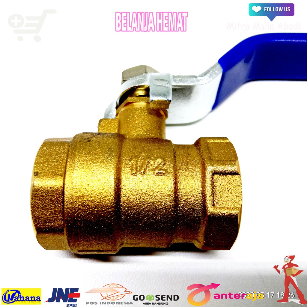 Ball Valve Kuningan ukuran 1/2 inchi - stop Kran Keran