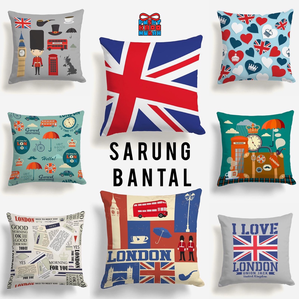 COVER SARUNG Bantal Sofa Print Motif London Icon United Kingdom 40x40 cm - Pusat Kado Murah