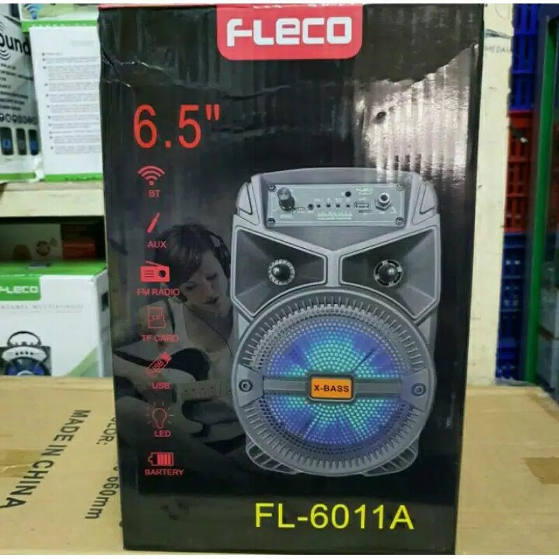 COD SPEAKER BLUETOOTH KARAOKE FLECO 6'5 INCH F-6011A/B/C PLUS MIC + EMOTE X-BASS//SPEAKER KARAOKE X-BASS FLECO F-6011