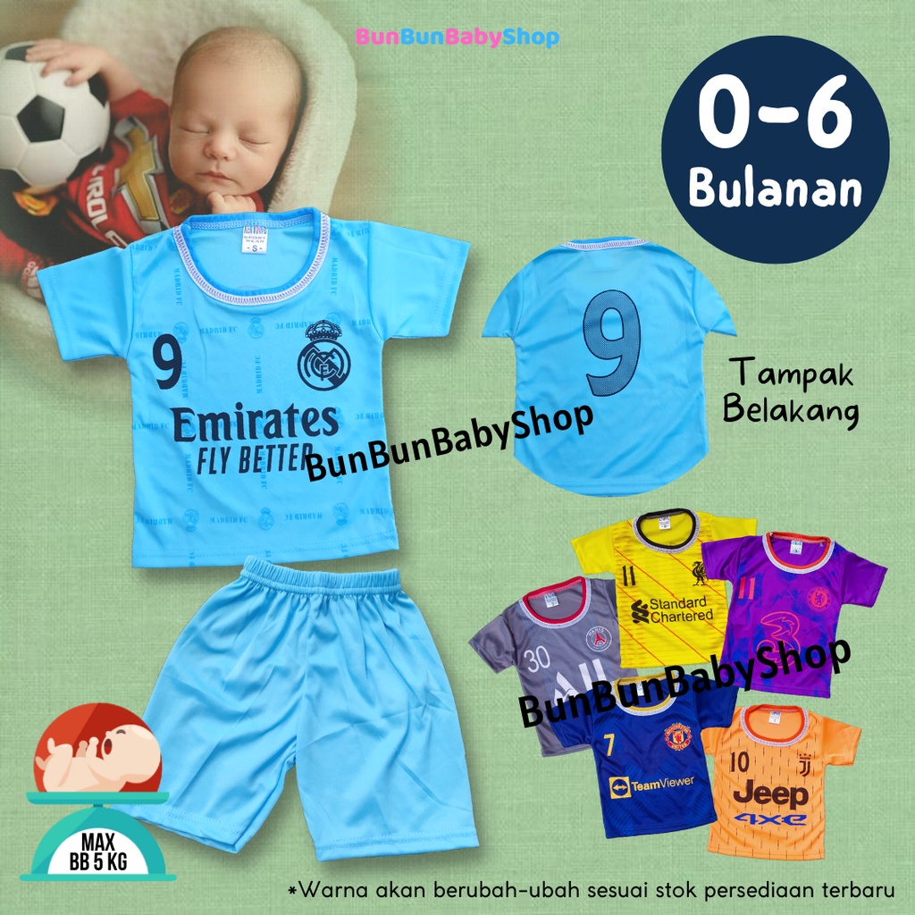 Setelan Baju Bola Bayi Lengan Pendek Jersey Football Club Baby New Born Perlengkapan Baru Lahir Fashion Peralatan Anak Futsal Murah
