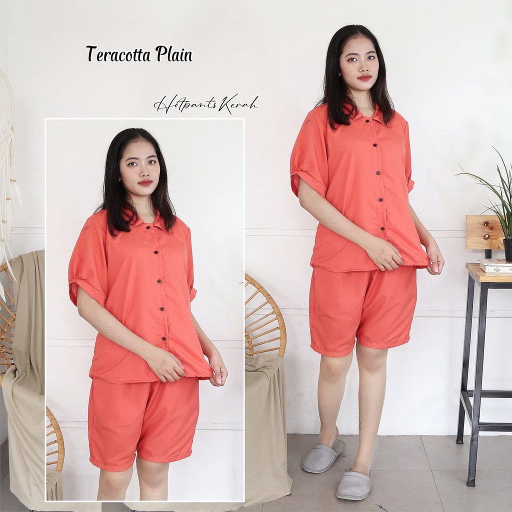 IZANY Piyama Dewasa Hotpant Lengan Balon / HP / Set Celana Pendek Dewasa banyak varian RAYON-TERACOTTA PLAIN SA