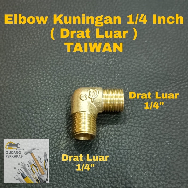 Elbow Drat Luar 1/4" TAIWAN - Nepel L Elbow Kuningan Drat Luar 1/4 Inch