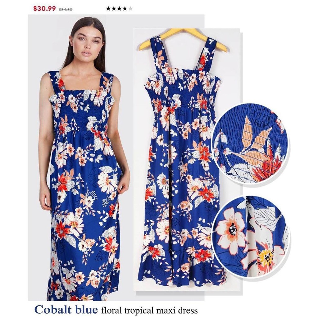 Isabel Materinity - Cobalt blue Floral  Tropical Maxi Dress ( Baju/Dress Wanita Perempuan Casual )