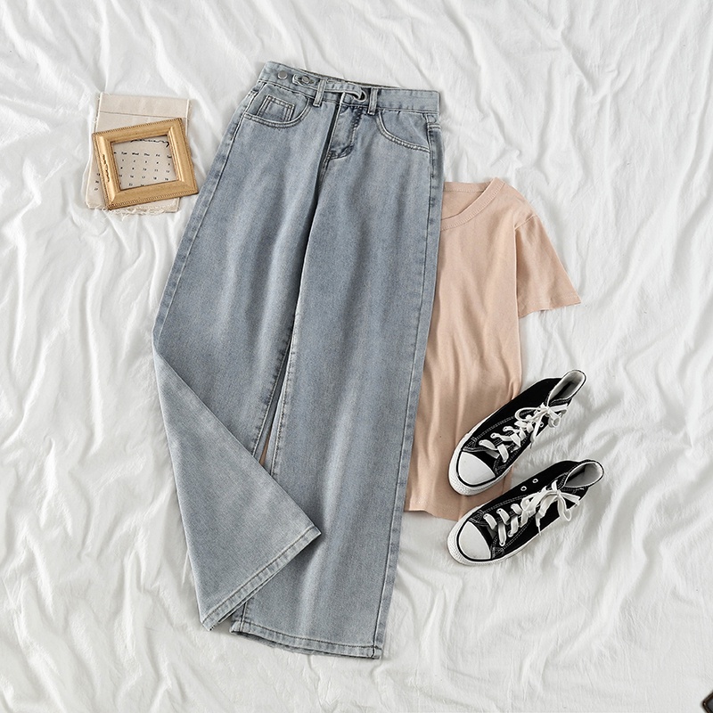 Jeans/Straight Loose Celana Jeans/Korean High Waist Kasual Panjang Jeans Wanita