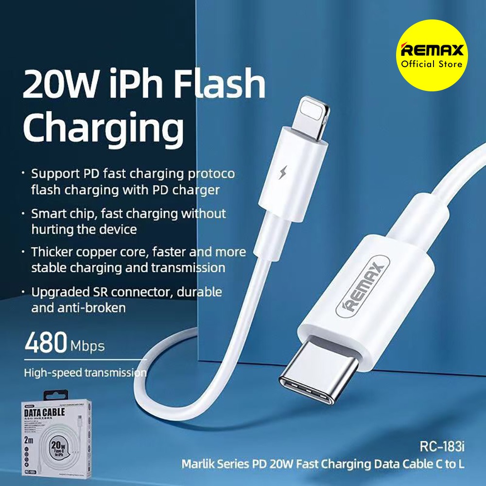 Kabel Data Type-C To Lightning Remax RC-183I 18W Fast Charging Cable