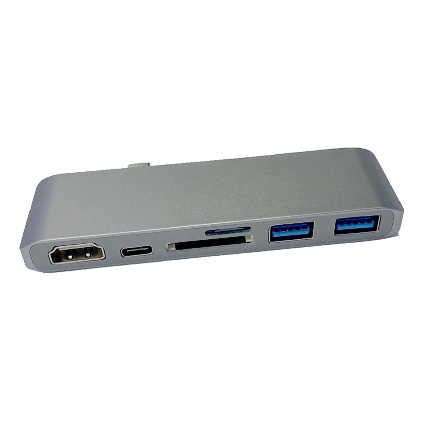 USB Hub 6 in 1 USB Type C with HDMI 4K &amp; Card Reader - T62 - Gray