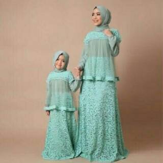 Couple wardani gamis maxi dress brukat ibu anak pink toska ...