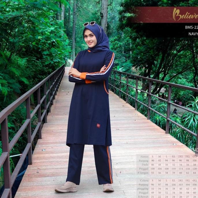 Baju Olahraga Sporty Muslimah Believe BMS 22 Navy/Peach/Lemon