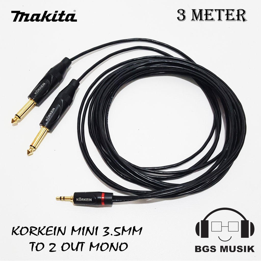 Kabel Jack Mini 3.5mm To 2 Jack Mono 3m - Kabel Jack Mini 3.5mm To 2 Jack Mono 6.5mm
