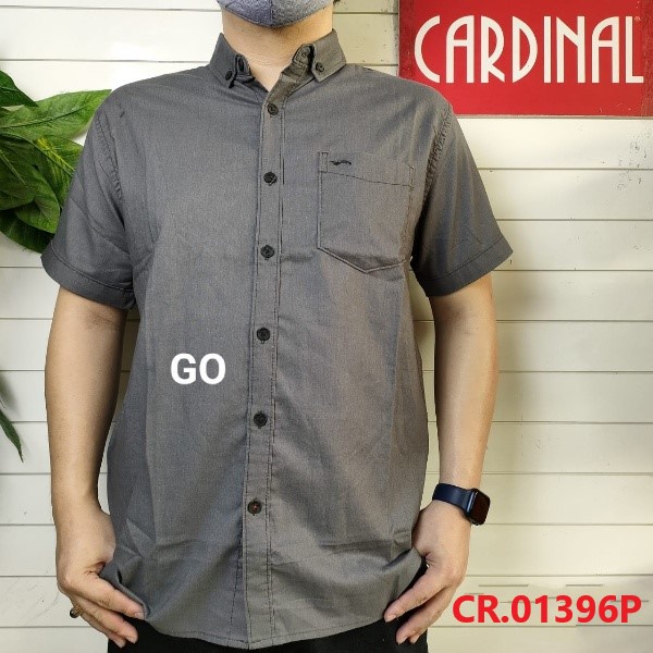 gof CRQ JUMBO CARDINAL KEMEJA REGULAR Lengan Pendek Pria Hem Casual Jeans Santai Motif Original