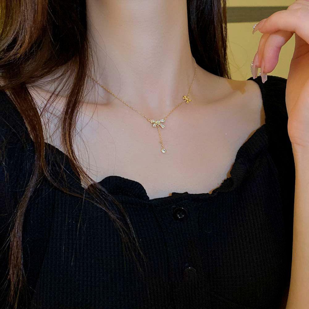 Mxbeauty Kalung Busur Fashion Adjustable Rantai Klavikula Pacar Perhiasan Pernikahan Gadis Desain Gaya Korea