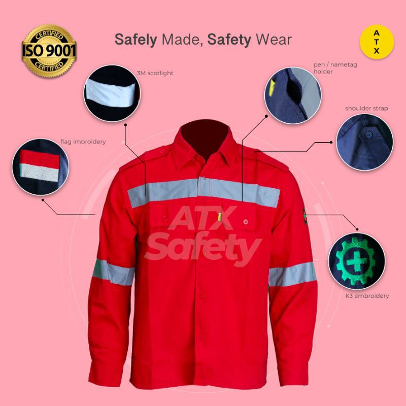 Wearpack Safety Baju Kerja Lapangan Lengan Panjang Merk ATX Merah