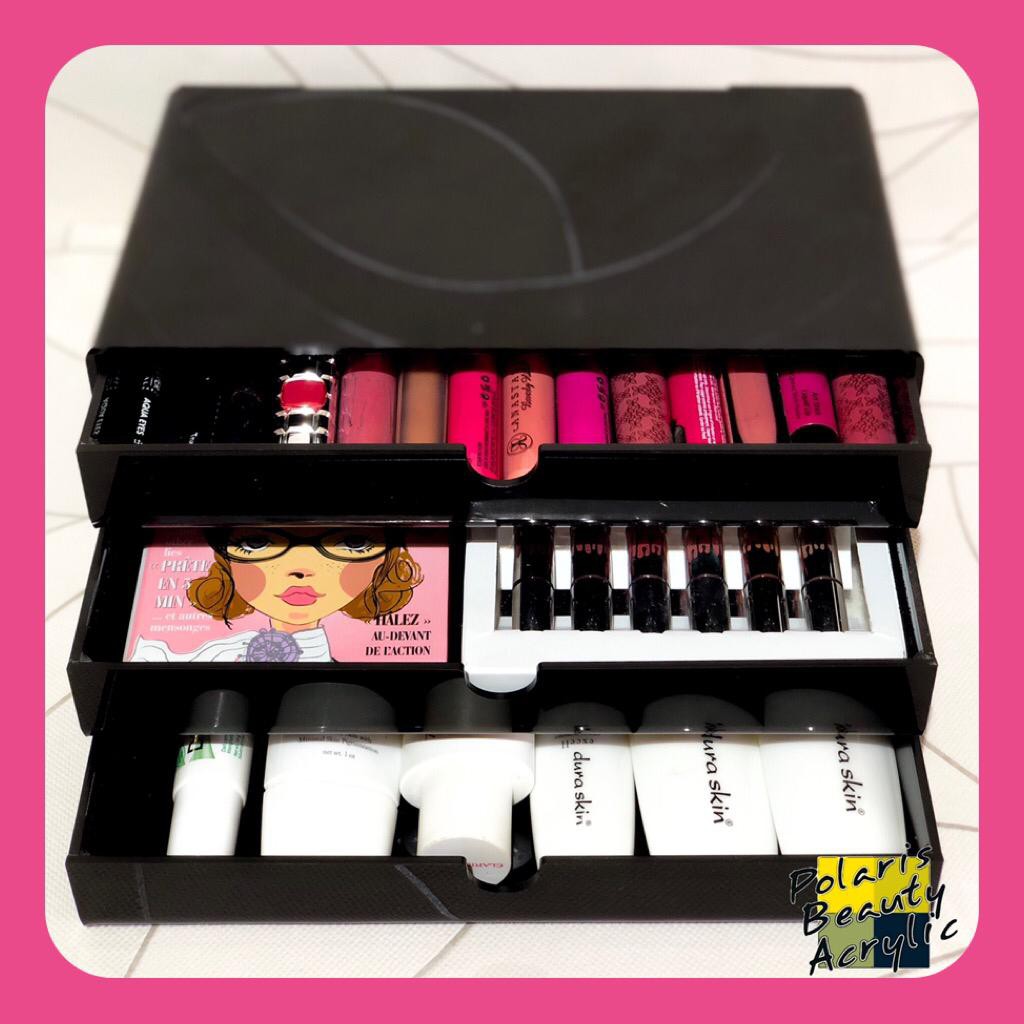 RAK KOSMETIK ACRYLIC-TEMPAT MAKEUP AKRILIK-BEAUTY CASE AKRILIK-3DRAWER