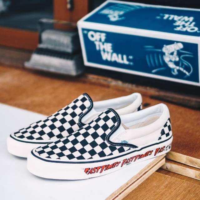 vans checkerboard slip on fast times