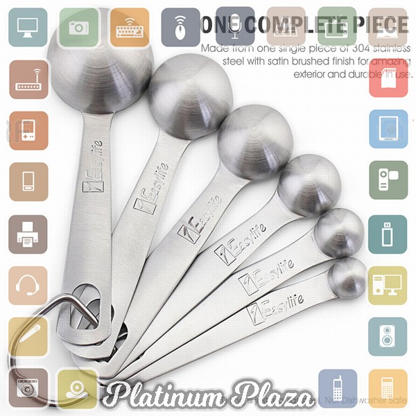 HOOMIN Sendok Takar Ukur Measurement Spoon Stainless Steel 6 PCS - 16752 - Silver`FQFCM5-