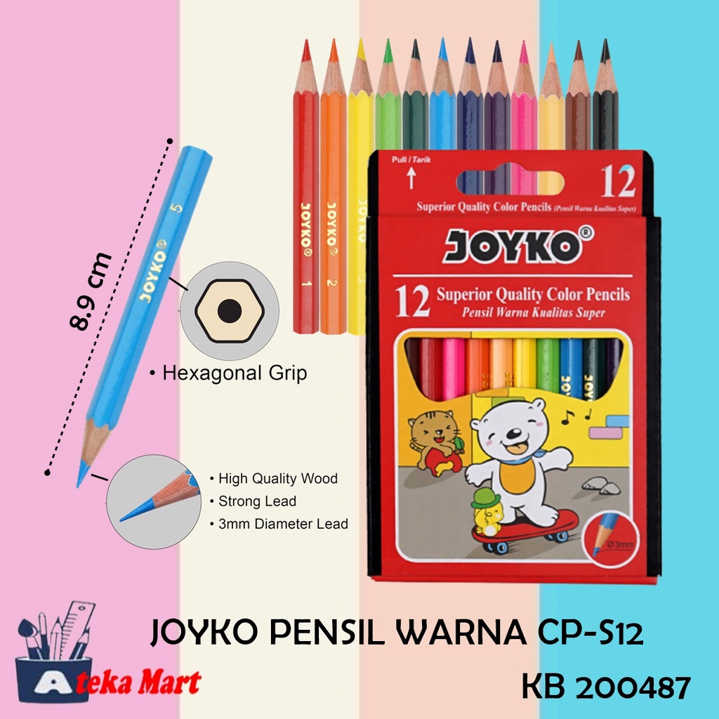 

[SET] JOYKO 12 PENSIL WARNA CP-S12 / 12 WARNA PENDEK