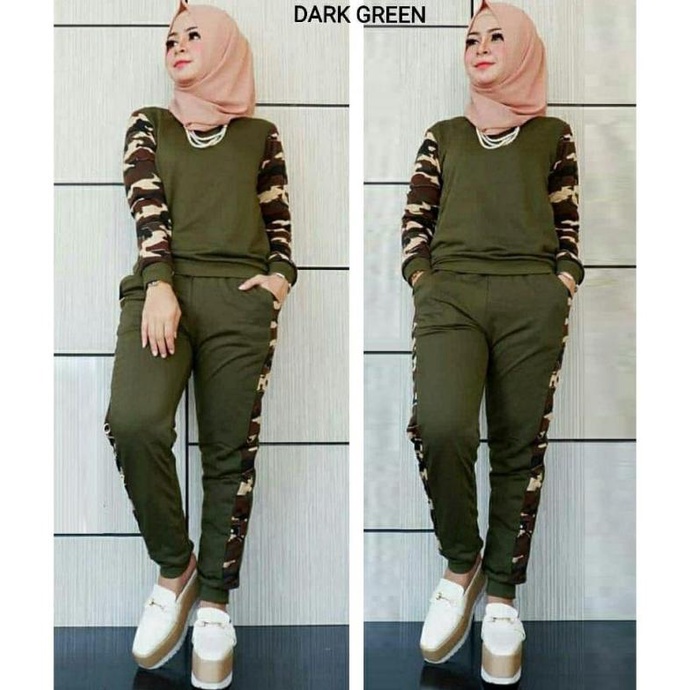 Pakaian Olahraga Wanita Stelan Training Loreng/Baju Senam Muslim/Baju Olahraga Muslim/Vr