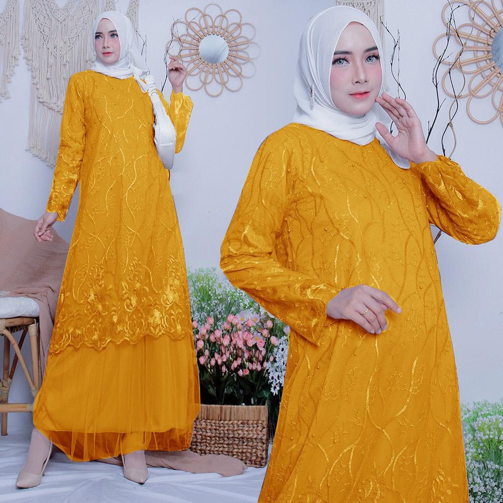 Adriana Gamis Pesta Full Brukat Tile/ Gamis Seragam/ Gamis Kondangan/ Gamis Remaja Dewasa Wanita Muslim Premium - M L XL XXL Jumbo